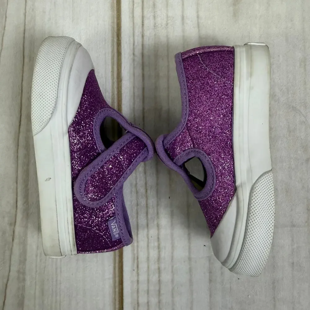Vans Kids Purple Glitter Leena T Strap‎ Velcro Sneakers 4C